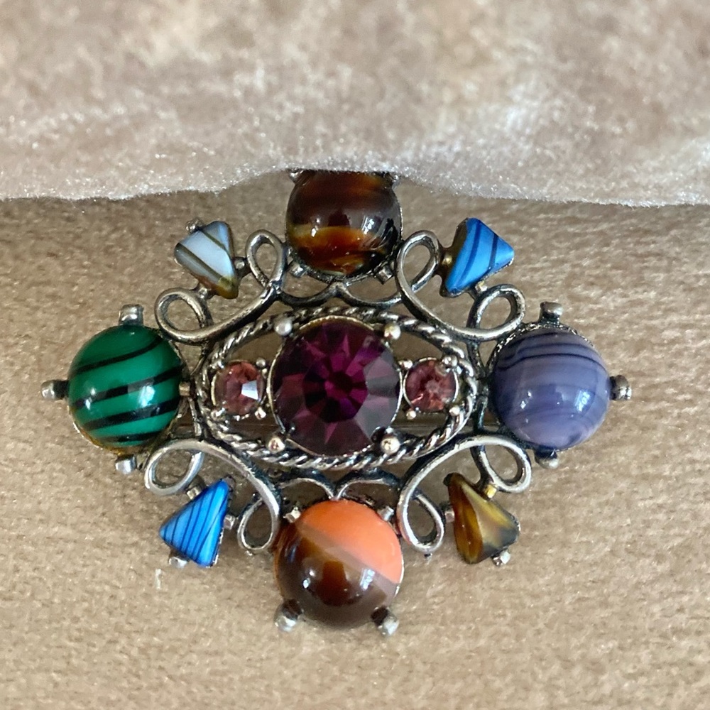 Exquisite Antique Multicolored Gemstone Brooch - image 2